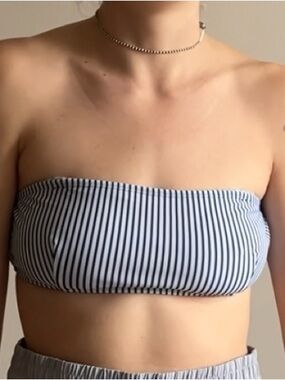 Striped Bandeau Bikini Top Blue/White